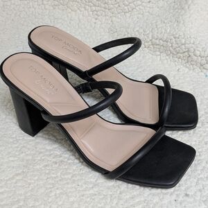 Top Moda Comfort Black Chunky Heel Two Strap Heels 10